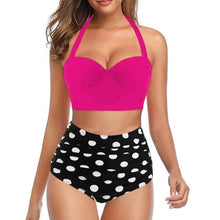 将图片加载到图库查看器，High Waist Bikini Leaf Print Swimsuit Women Push Up Swimwear Female Halter Bathing Suit Vintage Swimming Suit Women Vintage Underwire High Waist Swimsuit Two Pieces Halter Lace Up Adjustable Bikini Top
