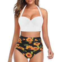将图片加载到图库查看器，High Waist Bikini Leaf Print Swimsuit Women Push Up Swimwear Female Halter Bathing Suit Vintage Swimming Suit Women Vintage Underwire High Waist Swimsuit Two Pieces Halter Lace Up Adjustable Bikini Top
