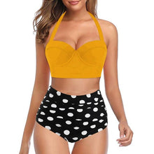 将图片加载到图库查看器，High Waist Bikini Leaf Print Swimsuit Women Push Up Swimwear Female Halter Bathing Suit Vintage Swimming Suit Women Vintage Underwire High Waist Swimsuit Two Pieces Halter Lace Up Adjustable Bikini Top
