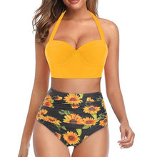 将图片加载到图库查看器，High Waist Bikini Leaf Print Swimsuit Women Push Up Swimwear Female Halter Bathing Suit Vintage Swimming Suit Women Vintage Underwire High Waist Swimsuit Two Pieces Halter Lace Up Adjustable Bikini Top

