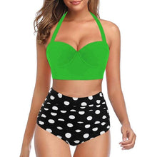 将图片加载到图库查看器，High Waist Bikini Leaf Print Swimsuit Women Push Up Swimwear Female Halter Bathing Suit Vintage Swimming Suit Women Vintage Underwire High Waist Swimsuit Two Pieces Halter Lace Up Adjustable Bikini Top
