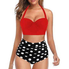 将图片加载到图库查看器，High Waist Bikini Leaf Print Swimsuit Women Push Up Swimwear Female Halter Bathing Suit Vintage Swimming Suit Women Vintage Underwire High Waist Swimsuit Two Pieces Halter Lace Up Adjustable Bikini Top
