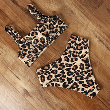 将图片加载到图库查看器，High Waist Bikini Leopard Bikini Women Push Up Swimsuit Women's Leopard Print Swimsuits High Waist Bikini Set 2 Piece Bathing Suits Women Printed Swimwear Tie Dye Summer Swim Beachwear
