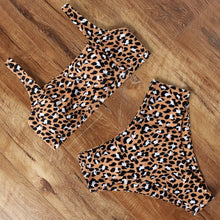 将图片加载到图库查看器，High Waist Bikini Leopard Bikini Women Push Up Swimsuit Women's Leopard Print Swimsuits High Waist Bikini Set 2 Piece Bathing Suits Women Printed Swimwear Tie Dye Summer Swim Beachwear
