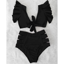 将图片加载到图库查看器，High Waist Bikini Ruffle Swimwear Women Print Swimsuit Push Up Bikinis Plus Size Bathing Suits Floral Beach Wear Bikini Swimsuits for Teen Girls
