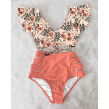 将图片加载到图库查看器，High Waist Bikini Ruffle Swimwear Women Print Swimsuit Push Up Bikinis Plus Size Bathing Suits Floral Beach Wear Bikini Swimsuits for Teen Girls
