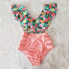 将图片加载到图库查看器，High Waist Bikini Ruffle Swimwear Women Print Swimsuit Push Up Bikinis Plus Size Bathing Suits Floral Beach Wear Bikini Swimsuits for Teen Girls
