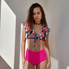 将图片加载到图库查看器，High Waist Bikini Ruffle Swimwear Women Print Swimsuit Push Up Bikinis Plus Size Bathing Suits Floral Beach Wear Bikini Swimsuits for Teen Girls
