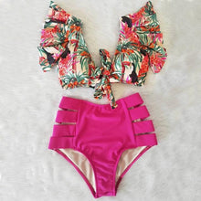 将图片加载到图库查看器，High Waist Bikini Ruffle Swimwear Women Print Swimsuit Push Up Bikinis Plus Size Bathing Suits Floral Beach Wear Bikini Swimsuits for Teen Girls
