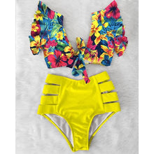 将图片加载到图库查看器，High Waist Bikini Ruffle Swimwear Women Print Swimsuit Push Up Bikinis Plus Size Bathing Suits Floral Beach Wear Bikini Swimsuits for Teen Girls
