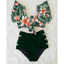 将图片加载到图库查看器，High Waist Bikini Ruffle Swimwear Women Print Swimsuit Push Up Bikinis Plus Size Bathing Suits Floral Beach Wear Bikini Swimsuits for Teen Girls

