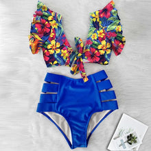 将图片加载到图库查看器，High Waist Bikini Ruffle Swimwear Women Print Swimsuit Push Up Bikinis Plus Size Bathing Suits Floral Beach Wear Bikini Swimsuits for Teen Girls
