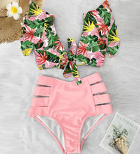 将图片加载到图库查看器，High Waist Bikini Ruffle Swimwear Women Print Swimsuit Push Up Bikinis Plus Size Bathing Suits Floral Beach Wear Bikini Swimsuits for Teen Girls
