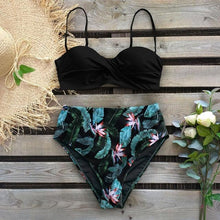Load image into Gallery viewer, High Waist Bikini Set Women  Bikini Flower Swimwear Women High Waist Bikini Halter Two Piece Bathing Suits Tummy Control Swimsuit Push Up Swimwear Vintage Halter Neck Swimsuit Female Green Bathing Suit
