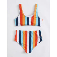 Load image into Gallery viewer, High Waist Bikini Striped Swimsuit Women Swimwear Women's Bathing Suit Triangle Bikini Low Waist Two Piece Swimsuit Female Push up Bikini Set Swimming Wear for Bathing Suit Swimsuits
