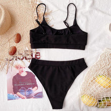 Load image into Gallery viewer, High Waist Bikini Swimsuits Women Push Up Swimwear Ribbed Bathing Suit Strap  Bikinis Set Beachwear High Waist Bathing Suit Full Coverage Two Piece Swimsuit
