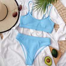 Load image into Gallery viewer, High Waist Bikini Swimsuits Women Push Up Swimwear Ribbed Bathing Suit Strap  Bikinis Set Beachwear High Waist Bathing Suit Full Coverage Two Piece Swimsuit
