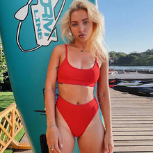 Load image into Gallery viewer, High Waist Bikini Swimsuits Women Push Up Swimwear Ribbed Bathing Suit Strap  Bikinis Set Beachwear High Waist Bathing Suit Full Coverage Two Piece Swimsuit
