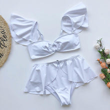 Load image into Gallery viewer, High Waist Bikini Swimwear Women High Waist Flounce Bikini Set Off Shoulder Print Two Piece Bikini Swimsuit Women Print Swimsuit Push Up Ruffle Bikinis Set Women Bandage Bathing Suit Summer Beachwear
