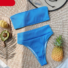 Load image into Gallery viewer, High Waist Bikinis Swimsuits Swimwear Women Black Strapless High Cut Bathing Suit Women  Beachwear Women's Scoop Neck Cut Out Front Lace Up Back High Cut One Piece Swimsuit
