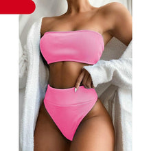 Load image into Gallery viewer, High Waist Bikinis Swimsuits Swimwear Women Black Strapless High Cut Bathing Suit Women  Beachwear Women's Scoop Neck Cut Out Front Lace Up Back High Cut One Piece Swimsuit
