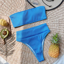 Load image into Gallery viewer, High Waist Bikinis Swimsuits Swimwear Women Black Strapless High Cut Bathing Suit Women  Beachwear Women's Scoop Neck Cut Out Front Lace Up Back High Cut One Piece Swimsuit
