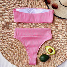 Load image into Gallery viewer, High Waist Bikinis Swimsuits Swimwear Women Black Strapless High Cut Bathing Suit Women  Beachwear Women's Scoop Neck Cut Out Front Lace Up Back High Cut One Piece Swimsuit

