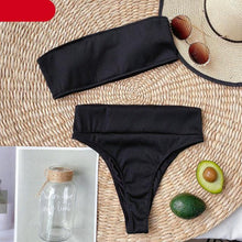 Load image into Gallery viewer, High Waist Bikinis Swimsuits Swimwear Women Black Strapless High Cut Bathing Suit Women  Beachwear Women's Scoop Neck Cut Out Front Lace Up Back High Cut One Piece Swimsuit
