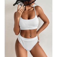 Load image into Gallery viewer, High Waist Bikinis Swimwear Women Push Up Swimsuits Solid High Waist Bikini Sets Sporty Two Pieces Swimsuit Scoop Neck Bathing Suits for Women Ribbed Bathing Suits High Cut Summer Beachwear
