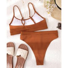 Load image into Gallery viewer, High Waist Bikinis Swimwear Women Push Up Swimsuits Solid High Waist Bikini Sets Sporty Two Pieces Swimsuit Scoop Neck Bathing Suits for Women Ribbed Bathing Suits High Cut Summer Beachwear
