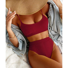 Load image into Gallery viewer, High Waist Bikinis Swimwear Women Push Up Swimsuits Solid High Waist Bikini Sets Sporty Two Pieces Swimsuit Scoop Neck Bathing Suits for Women Ribbed Bathing Suits High Cut Summer Beachwear
