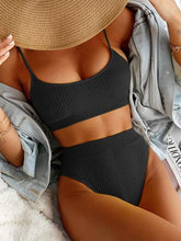 Load image into Gallery viewer, High Waist Bikinis Swimwear Women Push Up Swimsuits Solid High Waist Bikini Sets Sporty Two Pieces Swimsuit Scoop Neck Bathing Suits for Women Ribbed Bathing Suits High Cut Summer Beachwear
