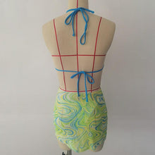 Load image into Gallery viewer, High Waist Mesh Skirt Swimsuit Triangle Micro Bikini Set 3-Piece High Cut Swimwear Women's Bikini Swimsuits With Wrap Skirt, 3 Pieces Strings High Cut Bikini Set Bathing Suits Women Vintage Print Bathing Suit
