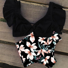 Load image into Gallery viewer, High Waist Ruffled Bikini Set Flounce Swimwear Women Two Pieces Swimsuit Swimsuit for Women Two Pieces Bathing Suits Tummy Control Flounce Top with High Waist Bottom Floral Beachwear V-neck Bathing Suit
