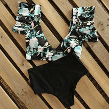 Load image into Gallery viewer, High Waist Ruffled Bikini Set Flounce Swimwear Women Two Pieces Swimsuit Swimsuit for Women Two Pieces Bathing Suits Tummy Control Flounce Top with High Waist Bottom Floral Beachwear V-neck Bathing Suit
