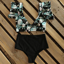 Load image into Gallery viewer, High Waist Ruffled Bikini Set Flounce Swimwear Women Two Pieces Swimsuit Swimsuit for Women Two Pieces Bathing Suits Tummy Control Flounce Top with High Waist Bottom Floral Beachwear V-neck Bathing Suit

