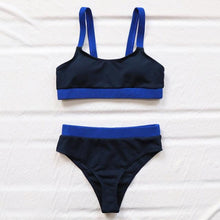 Load image into Gallery viewer, High Waist Swimwear Bikini Women's Swimsuits Women's Halter Self Tie High Waist Two Piece Bikini Set Swimsuits Push Up Bikini Shiny Splicing Bikinis High Cut Bathing Suits
