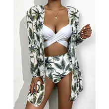 Load image into Gallery viewer, High-Waist Swimwear Set Summer Floral Print Bikini Swimsuit Beachwear Women  Push-Up Bathing Suit Tie Dye 3 Pieces Strings High Cut Bikini Set Bathing Suits
