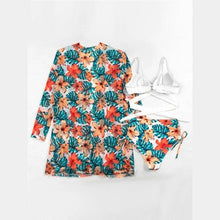Load image into Gallery viewer, High-Waist Swimwear Set Summer Floral Print Bikini Swimsuit Beachwear Women  Push-Up Bathing Suit Tie Dye 3 Pieces Strings High Cut Bikini Set Bathing Suits
