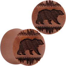 Load image into Gallery viewer, Organic Sawo Wood Holiday Bear in the Woods Saddle Plug Set Sizes 8mm to 25mm
