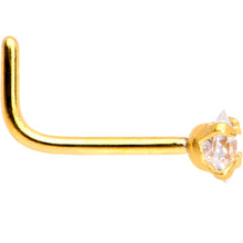 Load image into Gallery viewer, 20G 1/4 Clear Square 2.5mm CZ Gem Gold IP L-Shape Nose Ring
