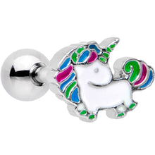 Load image into Gallery viewer, 16G 1/4 Rad Rainbow Unicorn Cartilage Tragus Earring
