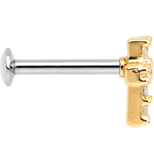 Load image into Gallery viewer, 5/16 Clear CZ Gold Tone Internally Threaded Cross Labret Monroe
