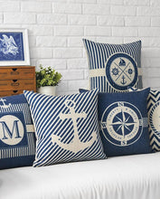 将图片加载到图库查看器，Home Decorative Pillows Mediterranean Pillow Cover Blue Anchor Navigation Compass Sailboat Pillowcase Decorative Cushion Cover For Home Cover Sea Blue Compass Marine Ship Linen Pillow Case Cushion Cover 45x45CM
