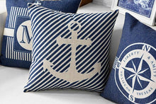 将图片加载到图库查看器，Home Decorative Pillows Mediterranean Pillow Cover Blue Anchor Navigation Compass Sailboat Pillowcase Decorative Cushion Cover For Home Cover Sea Blue Compass Marine Ship Linen Pillow Case Cushion Cover 45x45CM
