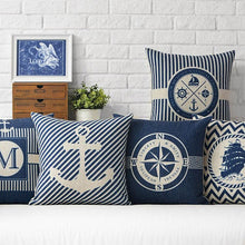 将图片加载到图库查看器，Home Decorative Pillows Mediterranean Pillow Cover Blue Anchor Navigation Compass Sailboat Pillowcase Decorative Cushion Cover For Home Cover Sea Blue Compass Marine Ship Linen Pillow Case Cushion Cover 45x45CM
