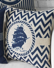 将图片加载到图库查看器，Home Decorative Pillows Mediterranean Pillow Cover Blue Anchor Navigation Compass Sailboat Pillowcase Decorative Cushion Cover For Home Cover Sea Blue Compass Marine Ship Linen Pillow Case Cushion Cover 45x45CM
