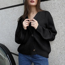 Load image into Gallery viewer, Hot Look Stylish Women's Knitted Cardigans Sweater Fashionable Autumn Long Sleeve Loose Coat Casual Button Thick V Neck Solid Female Tops
