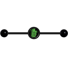 Load image into Gallery viewer, 14G Green Grenade Black Industrial Barbell 37mm
