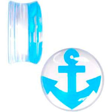 Load image into Gallery viewer, Clear Acrylic Double Flare Blue Turquoise  Anchor Saddle Plug Set 18mm - 20mm
